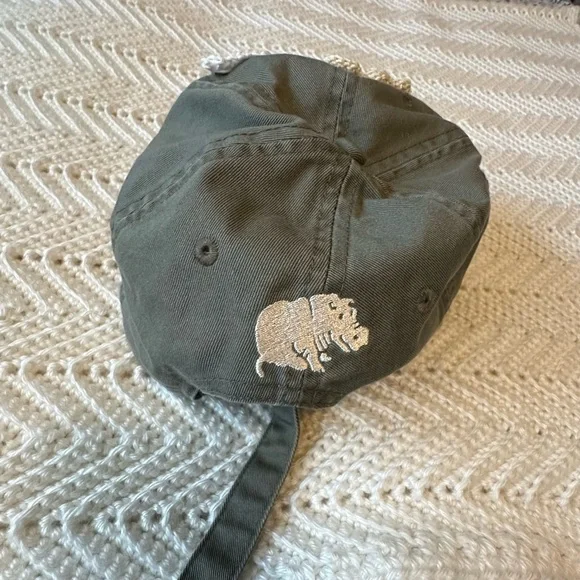 Upcycled Olive Cap with Hand Crochet Flower and Pearl Detail - Picture 3 of 4